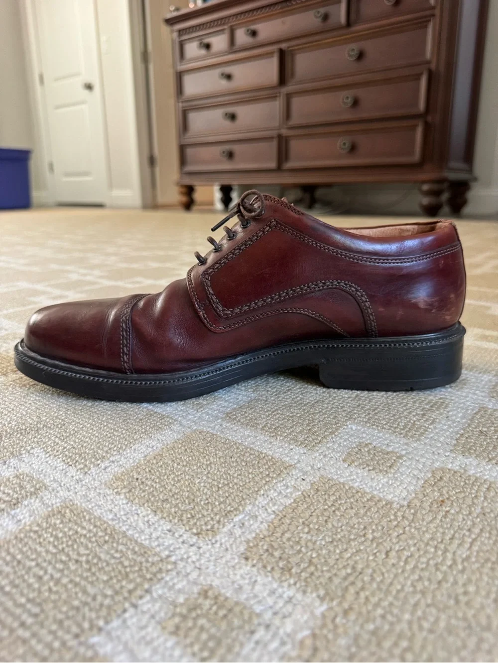 Johnston & Murphy Brown Leather Cap Toe Oxford Dress Shoes Made in Italy 10